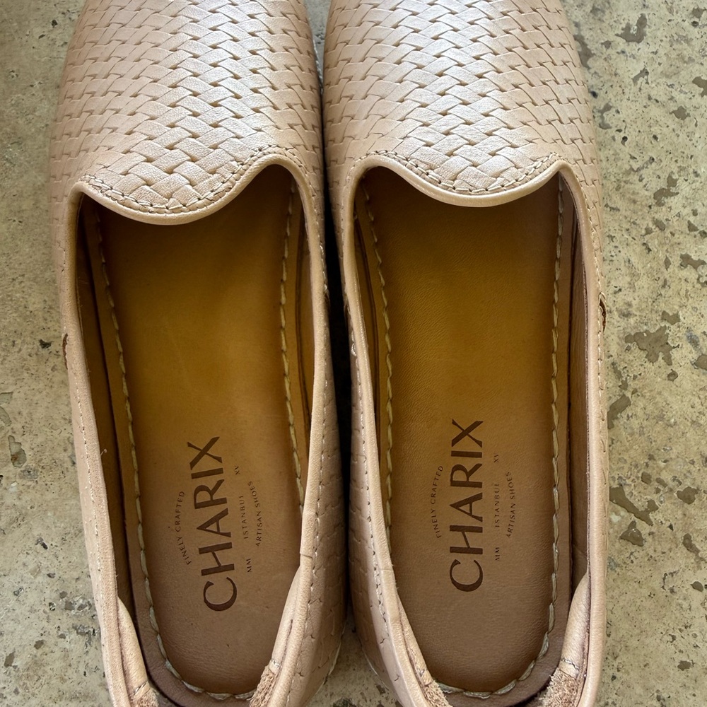 Charix Woven Leather Slip-On Flats Nude Beige Loafers EU 38 Artisan Istanbul NEW